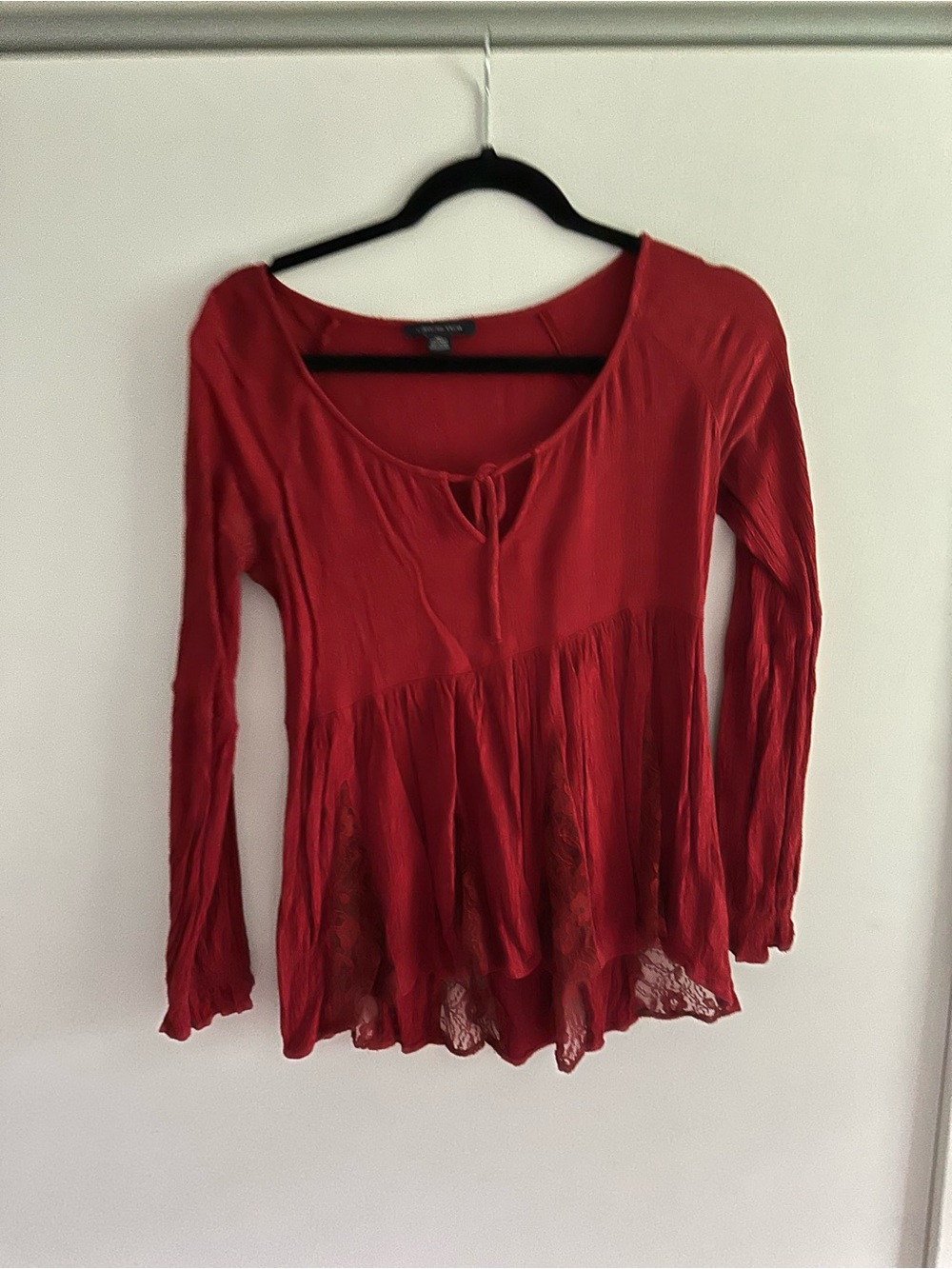 American Eagle Outfitters Red Long-Sleeve Blouse
